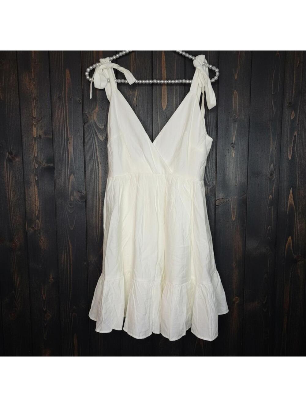 Hello Molly S White Mini Dress Tie Strap Tiered Ruffle Girlcore babydoll dress